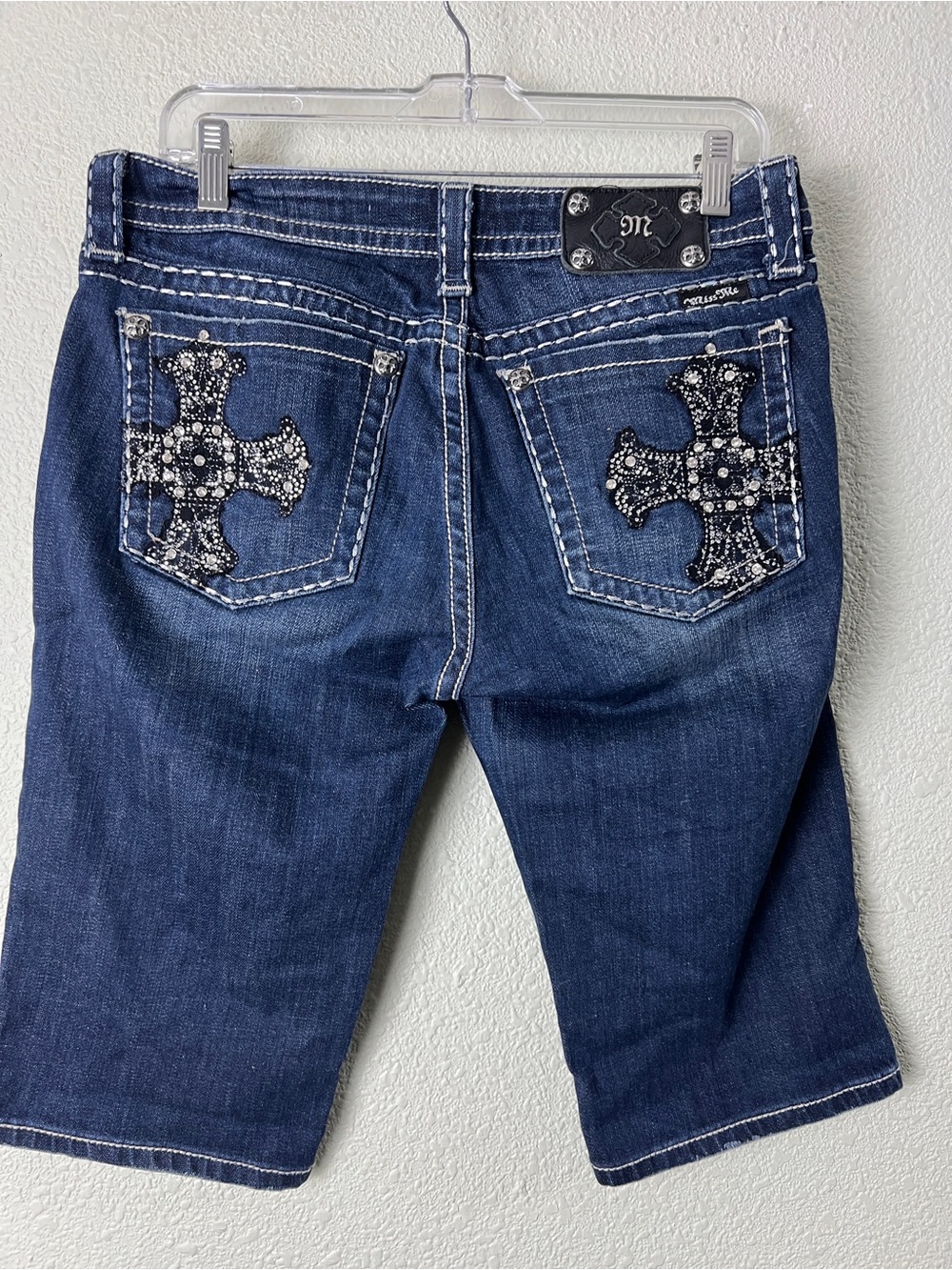Miss Me BERMUDA Denim Shorts Embellished Cross Pockets 30